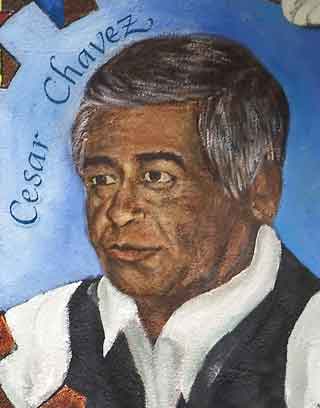 Cesar Chavez in mural by Susan Greene