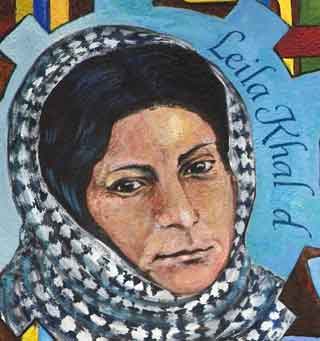 Leila Khaled in mural by Susan Greene