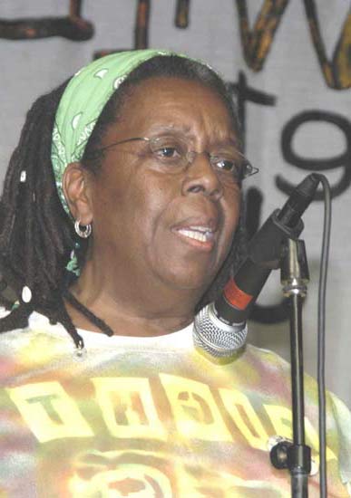 Staajabu reading at Wild Poppies CD release - photo by Scott Braley